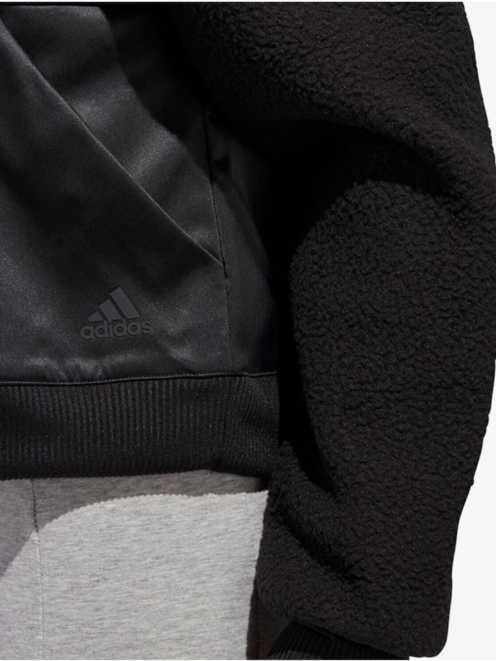 Adidas ID Women’s Sherpa and Satin Bomber Jacket Black Size Medium - Picture 4 of 12